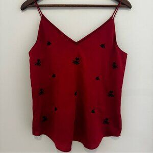 Express Elegant Red & Black Floral Satin Camisole Women’s Small Moody Whimsigoth